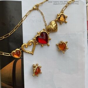 Gold and Red Heart Charm Necklace